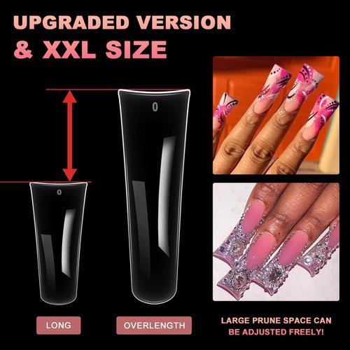 Ranrose Duck Nail Tips - 120pcs Extra Long Duck Feet Style Nail Tips Clear Press on Nail Tips for Acrylic Nails Professional 12 sizes XXL Full Cover False Nail for Y2K Nail Salon