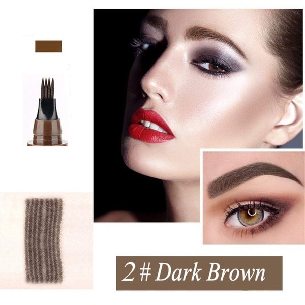 Eyebrow Pen, Microblading Eyebrow Pen, 4 Points Eyebrow Pencil, Creates Lasting Make-Up Professional Natural Looking Eyebrows, Cover Sparse Areas, Daily Waterproof Eyebrow Pen (02#Dark Brown)