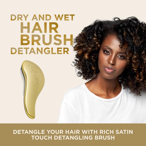 RICH Hair Care Golden Glamour Satin Touch Detangling Brush- Dry and Wet Hair Brush Detangler for All Hair Types - Keeps Hair Smooth, Anti-static, Reduces Frizz for Men, Women and Kids