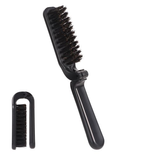 Boar Bristle Hair Brush, Folding Travel Hair Brush Collapsable Pocket Hairbrush Comb Mini Beard Brush for Men Barbers Portable Hair Styling Tool for Thick Coarse Hair