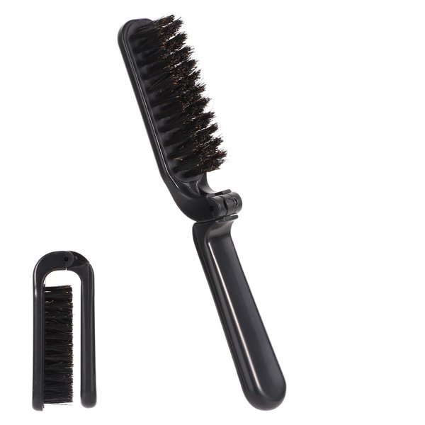 Boar Bristle Hair Brush, Folding Travel Hair Brush Collapsable Pocket Hairbrush Comb Mini Beard Brush for Men Barbers Portable Hair Styling Tool for Thick Coarse Hair