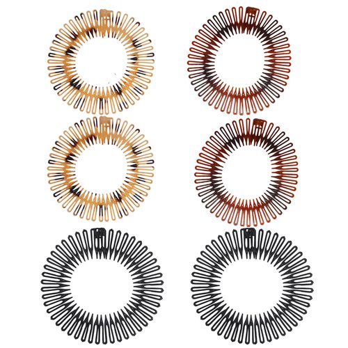 Generic Stretch Hair Comb Full Circular headbands Hair Bands For Women Broken Hair No Slip Spiral Headband Stretch Plastic Headbands with Teeth Flexible Plastic Circle Comb Women Lady (6 Pcs,3 Colors