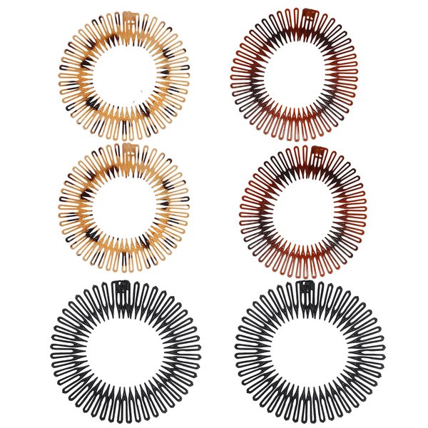 Generic Stretch Hair Comb Full Circular headbands Hair Bands For Women Broken Hair No Slip Spiral Headband Stretch Plastic Headbands with Teeth Flexible Plastic Circle Comb Women Lady (6 Pcs,3 Colors