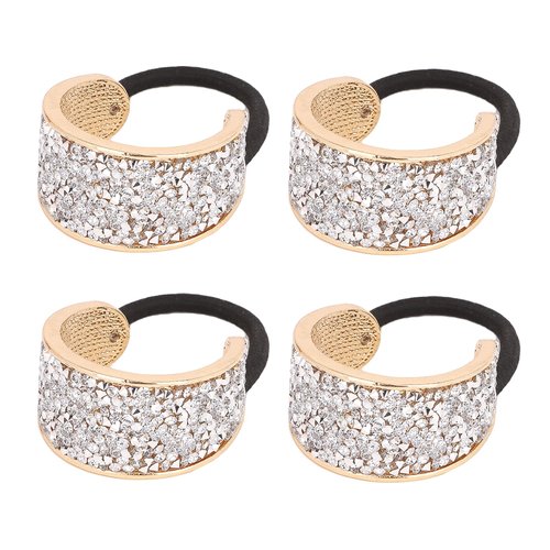YISSION 4Pcs Sparkly Rhinestone Hair Ties Ponytail Holder Elastics Scrunchies Fancy Crystal Hair Ties for Thin Thick Hair Rhinestone Hair Accessories for Women Girls (Silver Rhinestone)