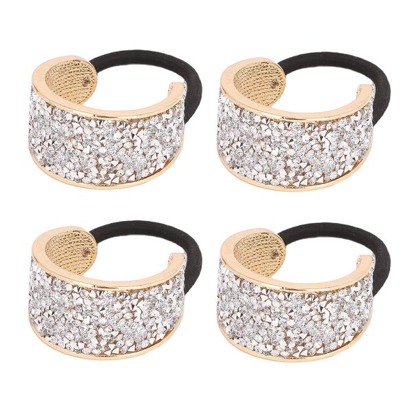 YISSION 4Pcs Sparkly Rhinestone Hair Ties Ponytail Holder Elastics Scrunchies Fancy Crystal Hair Ties for Thin Thick Hair Rhinestone Hair Accessories for Women Girls (Silver Rhinestone)