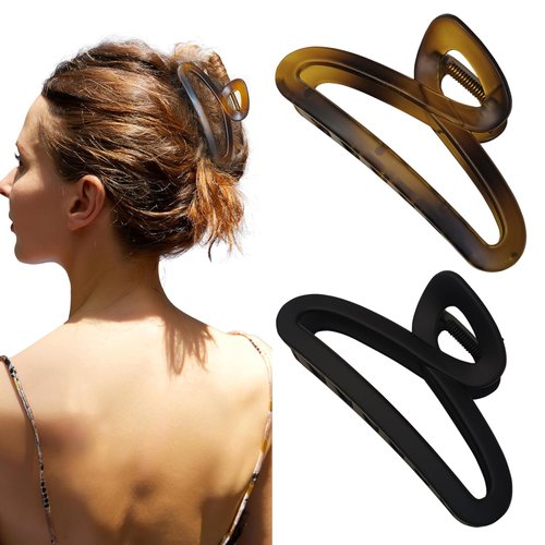 Nalodu Hair Claw Clips, 4.3 Inch Non-Slip Unbreakable Hair Clip Bendable Teeth Matte Hair Claws for Women Thin and Medium Thick Curly Hair, 2 Pack