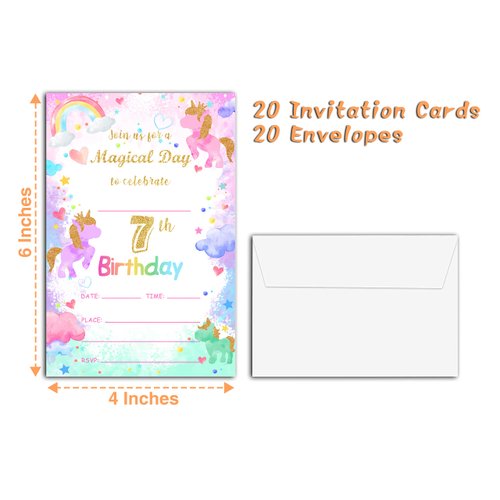 YQV 7th Birthday Party Invitations, 20-Count Magical Day Birthday Party Invites With Envelopes-HBYQK-B12
