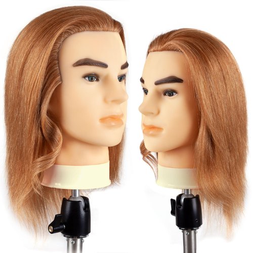 DIRUISI Male Mannequin Head with 100% Human Hair Haircut Training Head Hairdresser Manikin Head Doll Head for Hair Styling and Practice (8Inch 3B#)