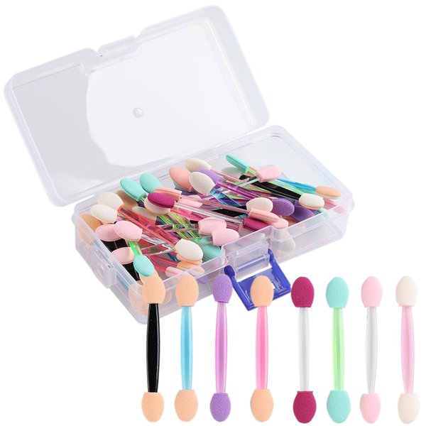Fcozpjk 50PCS Chrome Nail Powder Applicator Brushes, Disposable Eyeshadow Applicator With Acrylic Storage Box, Nail Glitter Powder Pigment Pen Brush, Nail Art Applicator Tools