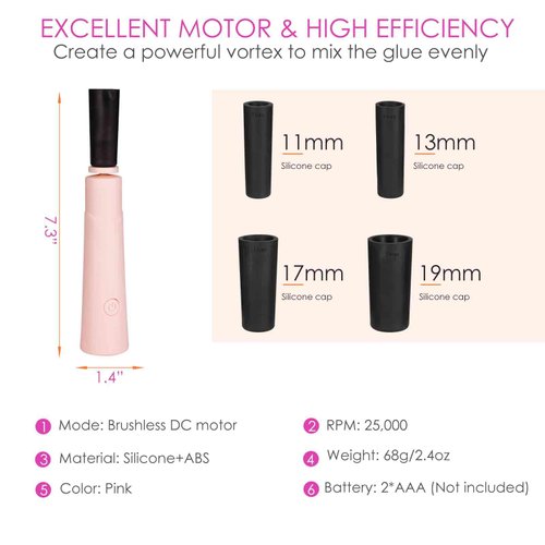BRILLIRARE Electric Nail Lacquer Shaker, Glue Shaker for Eyelash Extensions Supplies, Nail Polish Mixer with Connector and 4 Calibers, Electric Liquid Evenly Shaker Time Saving Handsfree Tool-Pink