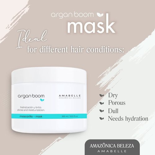 AMAZONICA BELEZA Argan Oil Hair Mask for Intense Moisturizing and Nourishment (300ml/10.1 Oz) | Hydrate & Repair Moisture Hair Mask for Dry Hair | Mascarilla Hidratante con Vitamina E