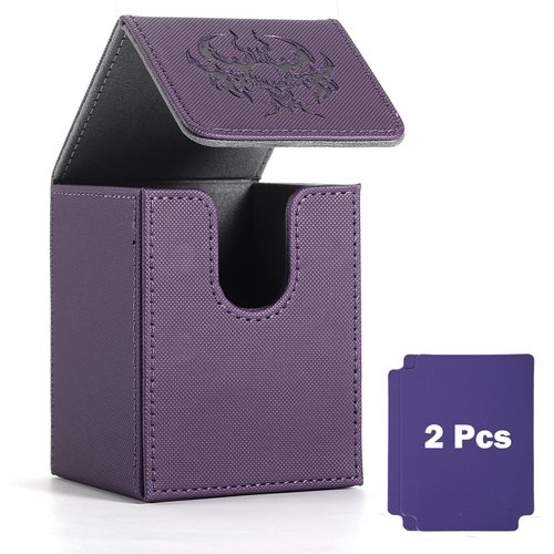 Komick Premium PU Leather Card Deck Box for Magic The Gathering, Yugioh Deck Box, Holds 100+ Deck Case with 2 Dividers for Collectible Trading Cards Deck Box MTG, TCG, CCG (Purple Orge)