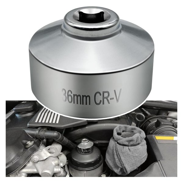 GKmow 1 PC 36MM 6-Point Steel Oil Filter Wrench, 3/8" Oil Filter Removal Tool, Low Profile Drive Socket Wrench, for Ecotec, TDI, VW, GM, Audi, Polaris (Silver #36MM)