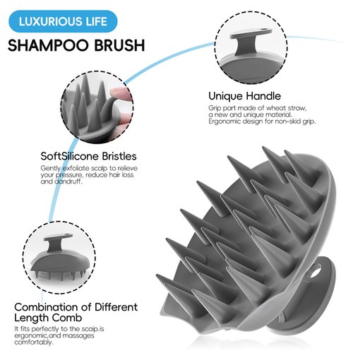 ABBHVN Silicone Scalp Massager Shampoo Brush, Ergonomic Head Scalp Scrubber for Dandruff Removal, Hair Growth, Wet Dry Hair Care, Gentle Exfoliation and Deep Washing for Men Women (Gray)