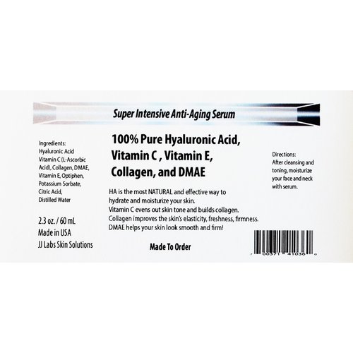 Super Intensive Anti-Aging Serum,100% Pure Hyaluronic Acid, Vitamin C, Vitamin E, Collagen, and DMAE (2oz)