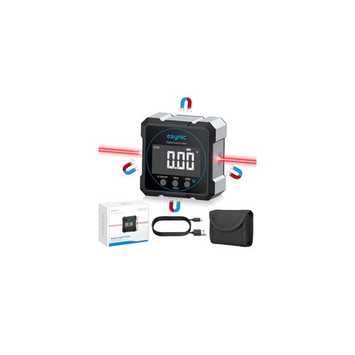 eSynic High Precision Digital Angle Finder with Laser IP54 Waterpoof 4 Side Magnetic Digital Inclinometer Large LCD Display Rechargeable Angle Finder Tool (Laser Level Class II, Output<5mW)
