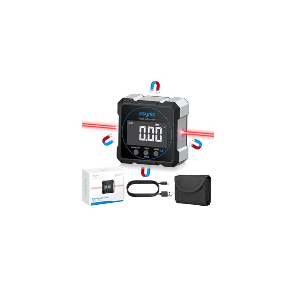 eSynic High Precision Digital Angle Finder with Laser IP54 Waterpoof 4 Side Magnetic Digital Inclinometer Large LCD Display Rechargeable Angle Finder Tool (Laser Level Class II, Output<5mW)