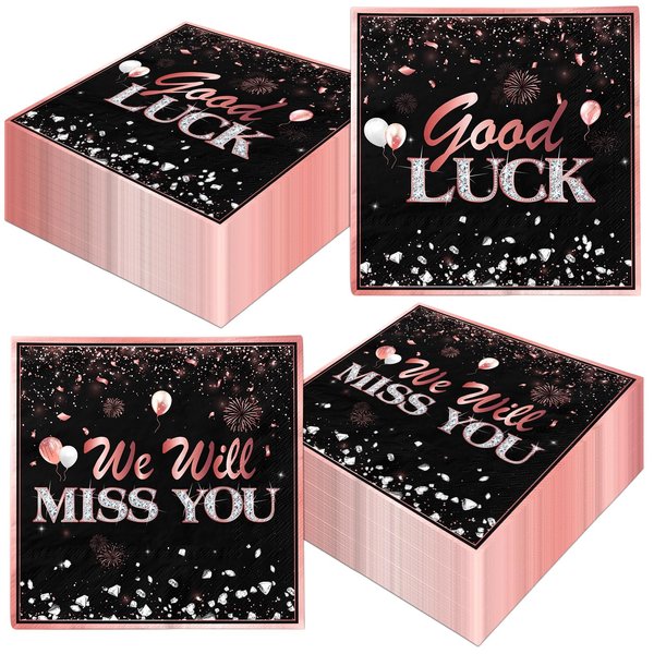 We Will Miss You Decorations 40pcs We Will Miss You Napkins, Disposable Rose Gold Good Luck Paper Retirement Napkin for Men Women Coworkers Going Away Farewell Party Decorations