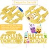 Bubble Birthday Party Cake Topper Bubble Milk Tea Gold Glitter Happy Birthday Cake Topper Funny Boba Tea Birthday Decoration for Bubble Theme Party Pearl Milk Tea Party Baby Shower Supplies