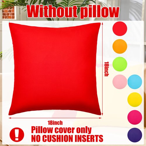 Preboun 8 Pcs Decorative Throw Pillow Covers Mixed Color Throw Pillow Covers Solid Color Square Pillow Cases for Classroom Couch Bedroom Patio Garden (Covers Only)(Fresh Colors, 18 x 18 Inch)