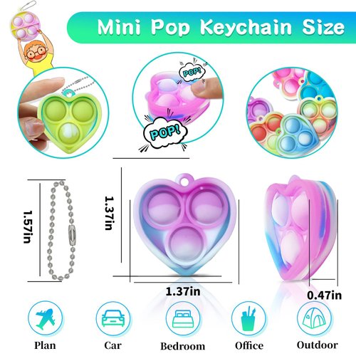 ONKULL® Pop Fidget Toys, Party Favors Toys, 30 Pcs Pop Keychain for Kids Valentines Day Gifts for Kids - Valentines Day for Kids - Set of 30 Pop Heart Fidget Toys Bulk - Valentine for Toddlers Girls