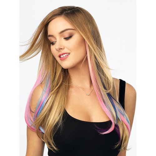 Clip In Color Strip Hair Extensions Color Starry Sku Blue - POP by Hairdo 18" Heat Friendly Synthetic Women's 1 Inch Wide Snap Clips Fun Colorful