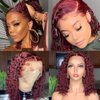 Jasperel 99j Short Curly Bob Lace Front Wigs Human Hair for Women, 13x4 99j Burgundy Lace Frontal Wigs Wine Red Glueless Pre Plucked Brazilian Remy Hair Wigs 150 density 12 inch