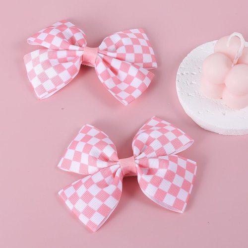 Racing Checkered Flag Hair Bow Clips 4'' Pink White Buffalo Plaid Printed Grosgrain Ribbon Pigtail Bowknot Barrettes Alligator Hairpins for Girls Women Race Fans Birthday Gift