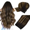 MAXITA Sew in Hair Extensions Real Human Hair 18 Inch 100g Balayage Dark Brown Mixed Chestnut Brown Weft Hair Extensions Human Hair Double Weft Hairpieces Soft Stright Nutural Hair for Women