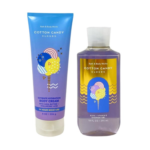 Generic Bath and Body Work COTTON CANDY CLOUDS Shower Gel and Body Cream Bundle - Full Size