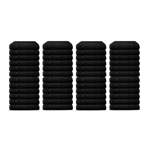 Salon Towels Pack of 48 Super Absorbent Quick Dry Black Hand Towels Medium Size 25x15 Inches Double Stitched 100% Ring Spun Soft Cotton Spa Towels for Gym, Hotel, Home & Pool