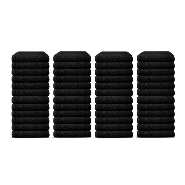 Salon Towels Pack of 48 Super Absorbent Quick Dry Black Hand Towels Medium Size 25x15 Inches Double Stitched 100% Ring Spun Soft Cotton Spa Towels for Gym, Hotel, Home & Pool