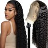 htsly 5x5 HD Lace Closure Wigs Human Hair 5x5 Water Wave Closure Wig Wet and Wavy Lace Front Wig Pre Plucked With Baby Hair Glueless Deep Curly Wigs for Black Women Natural Black 180% Density 28 Inch