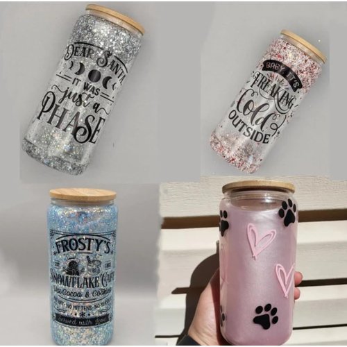 Sublimation Snow Globe Glass-16oz Tumbler Blanks, Double Wall Design, Clear Cups, Eco-Friendly Bamboo Lids, Straws - Ideal for Snow globe DIY, Pre-Drilled - Value 2-Pack