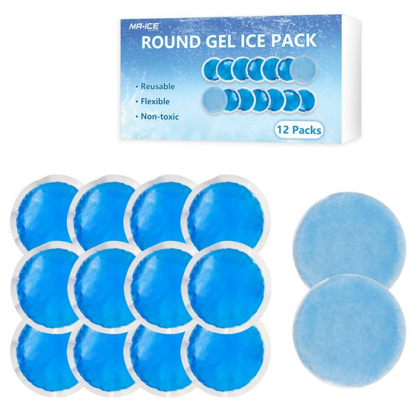 MR.ICE Small Round Ice Packs for Injuries Reusable Soft Gel Ice Packs Wrap for Kids - 12 Mini Ice Packs Cold Compress for Face After Surgery, Breastfeeding, Wisdom Teeth, Dark Circles, Kids Fever