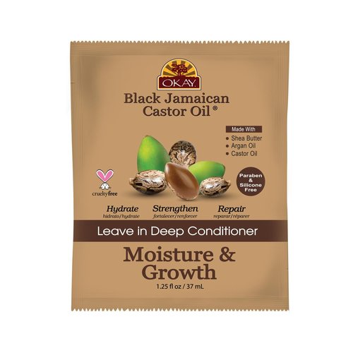 OKAY - Black Jamaican Castor Oil Leave-In Conditioner - All Hair Types/Textures - Repair, Moisturize, Grow Healthy Hair - with Argan Oil, Shea Butter - Free of Parabens, Silicones, Sulfates - 1.5 oz