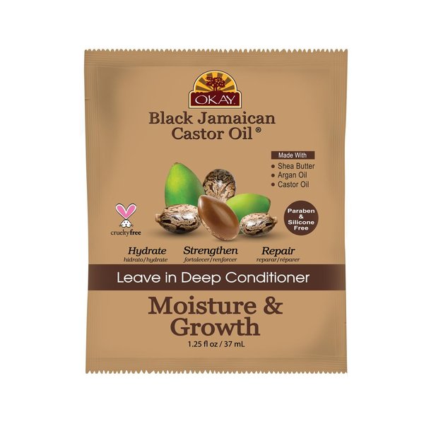 OKAY - Black Jamaican Castor Oil Leave-In Conditioner - All Hair Types/Textures - Repair, Moisturize, Grow Healthy Hair - with Argan Oil, Shea Butter - Free of Parabens, Silicones, Sulfates - 1.5 oz