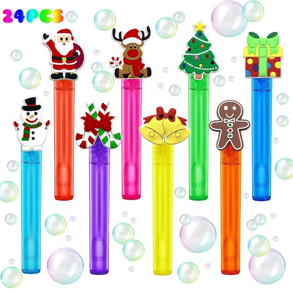 uoyoi Christmas Party Favors,24Pcs Christmas Bubble Wands for Kids,Xmas Bubble Wand for Christmas Birthday Party Supplies,Classroom Prizes Pinata Goodie Bag Stuffers Gift