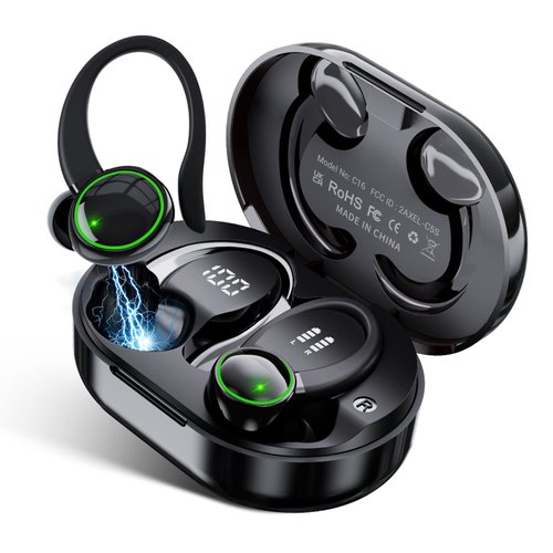 for Google Pixel 7 Wireless Earbuds Bluetooth Headphones 48hrs Play Back Sport Earphones with LED Display Over-Ear Buds with Earhooks Built-in Mic - Black