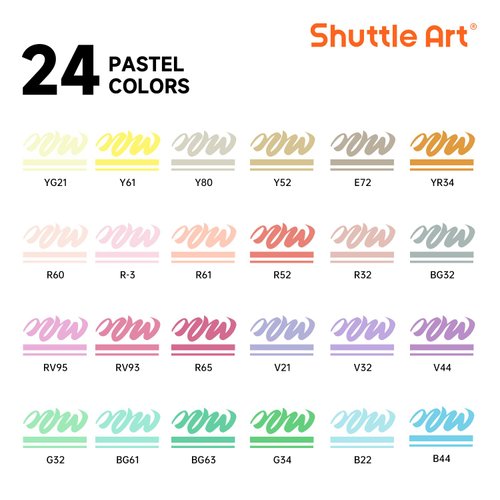 Shuttle Art Automatic Ink Control Acrylic Paint Markers, 24 Pastel Colors Brush Tip Acrylic Paint Pens for Rock Painting, Ceramic, Wood, Canvas, Glass, Stone, Fabric, Card Making, DIY & Art Supplies