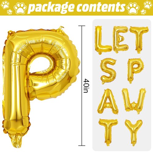 Lets Pawty Balloons Banner 40 Inch,Gold Dog Birthday Decorations,Paw Foil Letter Balloon for Dogs Paw Pet Puppy Theme Party Supplies