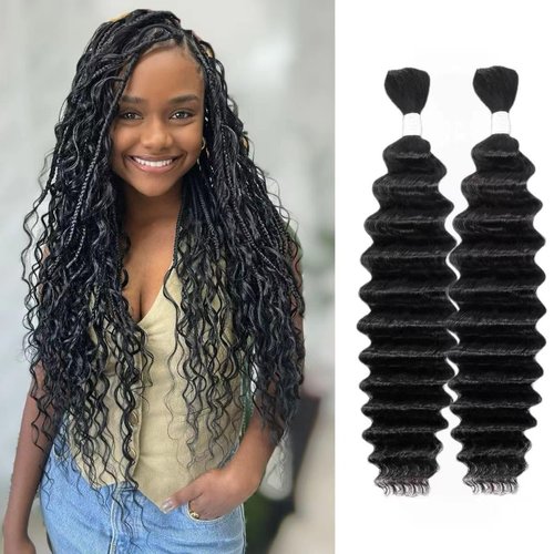 Human Braiding Hair Deep Wave Bulk Human Hair for Braiding No Weft 2 Bundles 100g 16Inch 10A Brazilian Virgin human hair extensions Curly Bundles Human Hair for Boho Braids