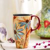 CEDAR HOME Coffee Ceramic Mug Porcelain Latte Tea Cup With Lid 17oz. Orange Flower