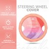Carbella Coral Pink Stitched Leather Steering Wheel Cover for Women, Standard 15 Inch Size Fits Most Vehicles, Cute Faux Car Steering Cover with Diamond Double-Stitch Detail, Car Accessories for Women