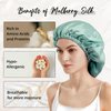 WIGI 100% Mulberry Silk Bonnet with Scrunchie Gift for Women, Silk Bonnet for Sleeping, Shower Cap Hair Bonnet, Silk Hair Wrap for Hair Care (100% Mulberry Silk (Round design), Green)