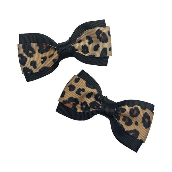 Animal Print Girls Hair Bow Set, Little Girl Bows, Pigtail Hair Bows, Toddler Hair Bows,