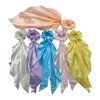 Silk Hair Scarf Scrunchies: 6-Piece Set With Elegant Satin Bow Pestal Colors Accents For Versatile Styling Options