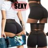FITTOO Women's High Waisted Scrunch Butt Shorts Ruched Yoga Pants Push up Leggings Black XL