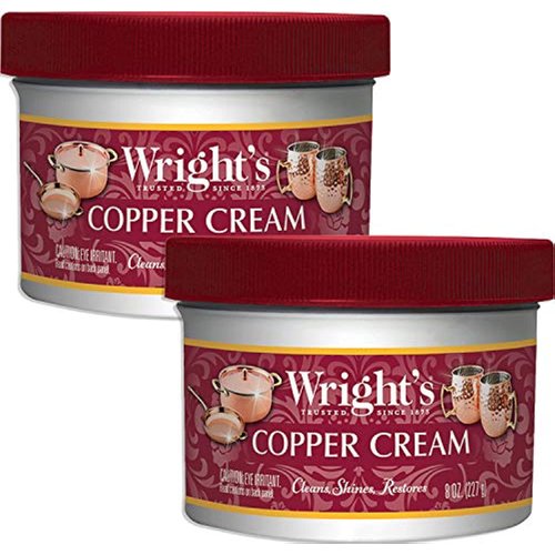 Wright's Copper and Brass Polish and Cleaner Cream- 8 Ounce - 2 Pack - Gently Clean and Remove Tarnish Without Scratching,8 Ounce (Pack of 2)