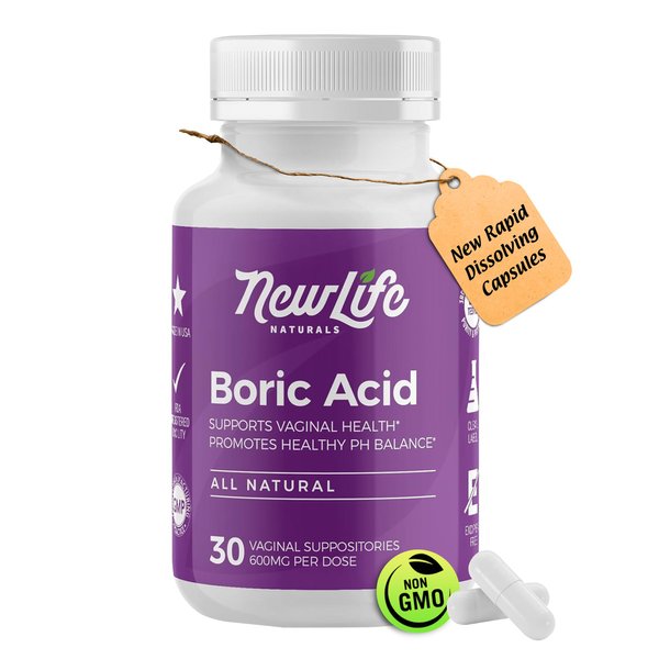 NewLife Naturals - Boric Acid Suppositories for Women pH Balance Pills - 600mg - Feminine Care - Vaginal Odor Itching Discharge BV | Made in USA | 30 Capsules